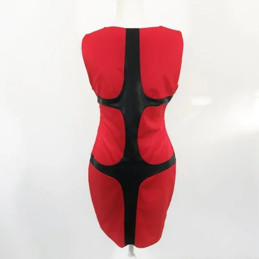 Faux Leather Bandage Dress Sleeveless Red Black Women L, Gracia - Picture 8 of 9